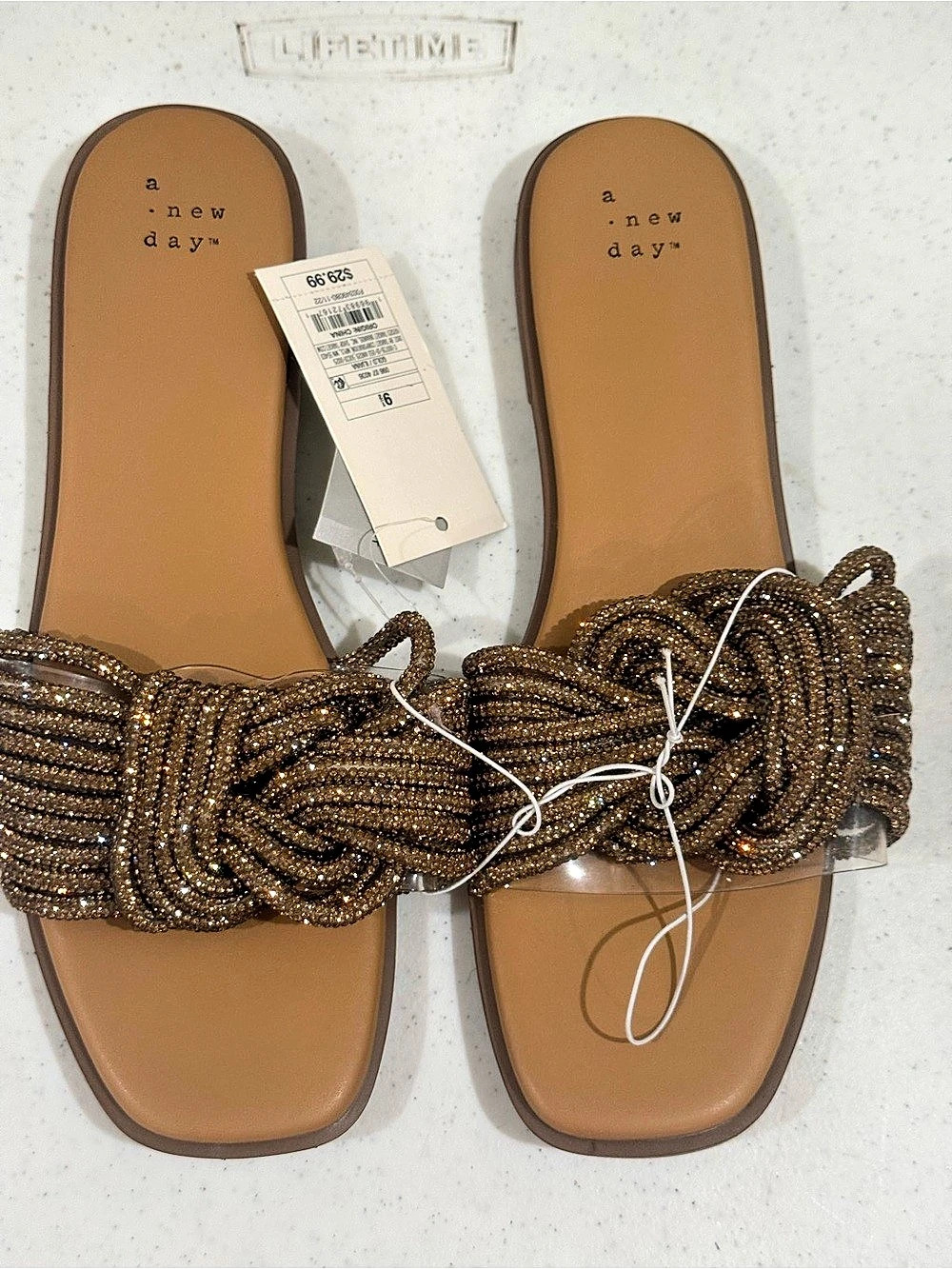 NEW A New Day Crystal Knot Bronze Slide Sandals ~ Size 9.5